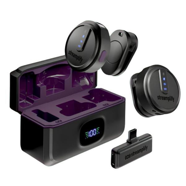 MICROFONO STREAMPLIFY MIC GO-48-WL-BK INALÁMBRICO SPML-MG1C051.11 NEGRO