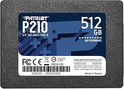HD INTERNO SOLIDO 512GB PATRIOT P210 2.5" SATA III 520MB/S / 430MB/S P210S512G25 P210 NEGRO