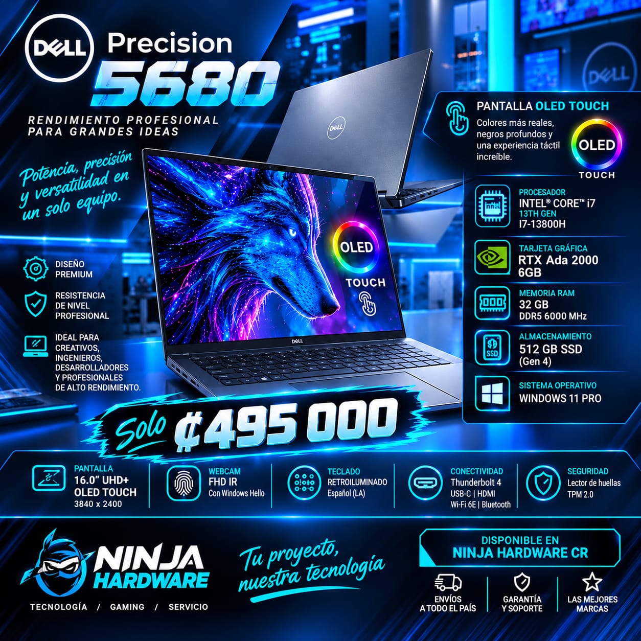 DELL Precision 5680 Work Station 16"- i7 13800H - 32GB DDR5 6000Mhz- 512GB M.2 - OLED Touch Open Box